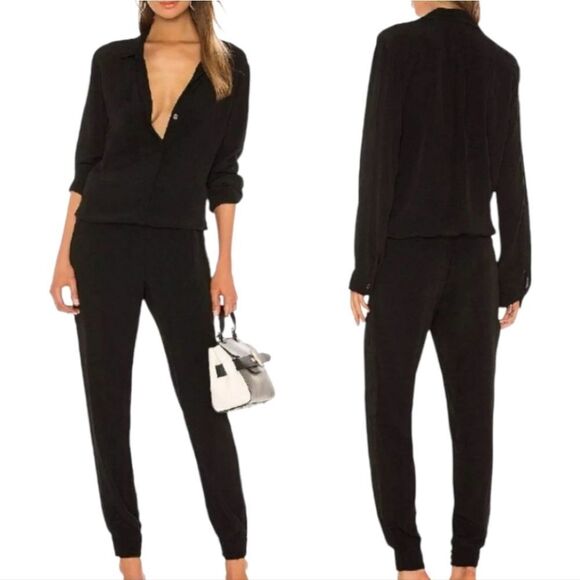 Monrow Crepe Long Sleeve Moto Boho Jumpsuit Small Black NWT - Picture 3 of 16